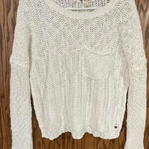 Roxy Open Knit Cream Sweater | Boho Beachy Layering Pullover M